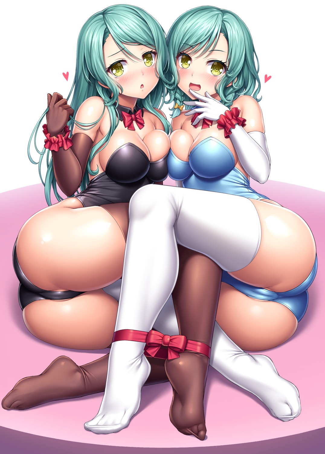 bang_dream! cameltoe feet hikawa_hina hikawa_sayo lambda_(artist) leotard no_bra thighhighs