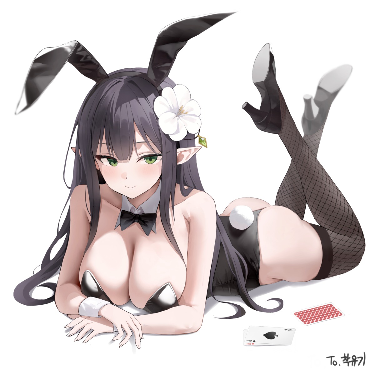 animal_ears bunny_ears bunny_girl fishnets no_bra pointy_ears redshark tail thighhighs