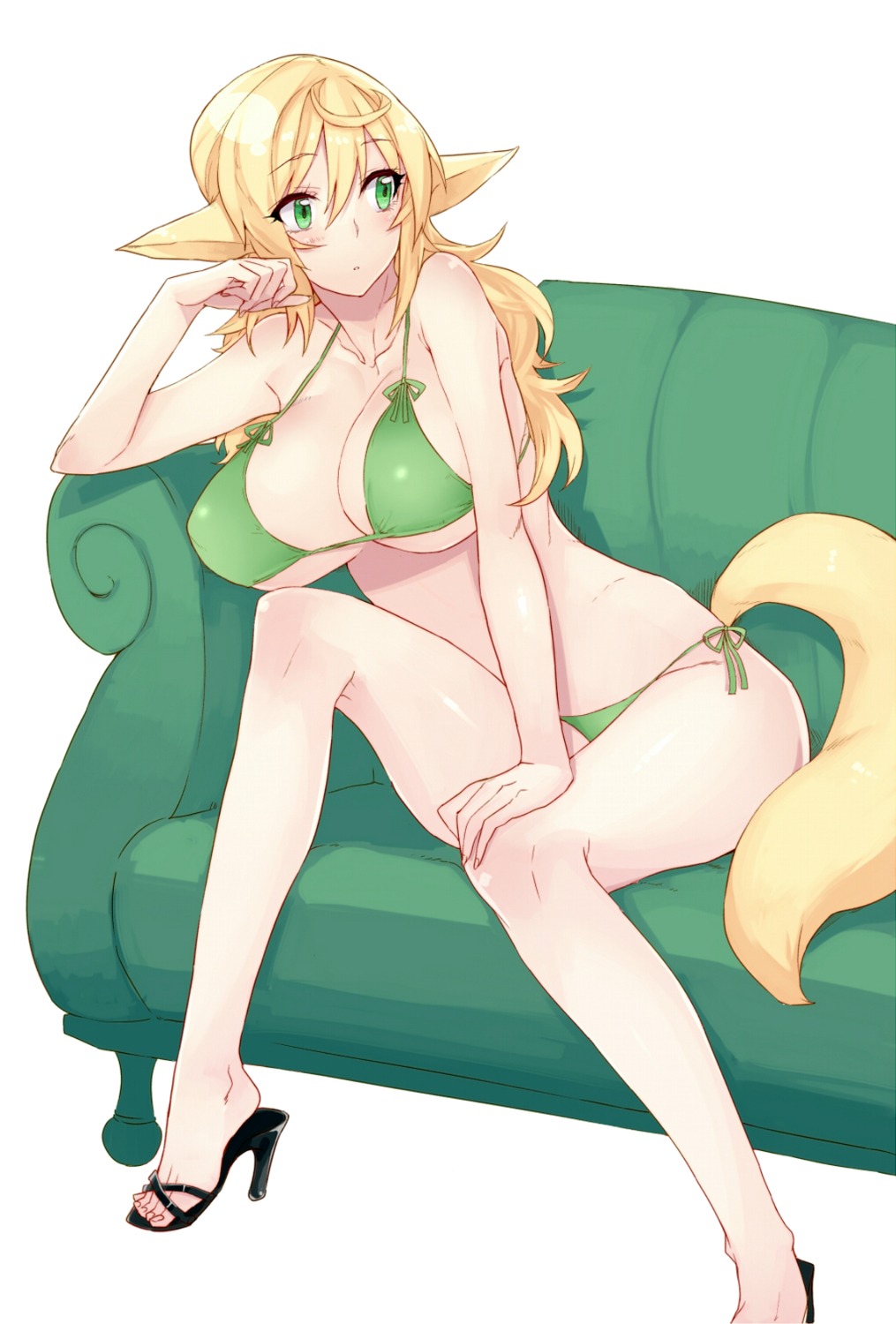 animal_ears bikini erect_nipples heels hoosaku kaori-san swimsuits tail