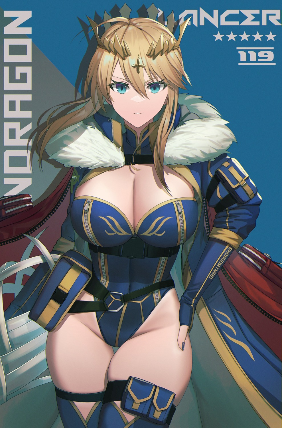 artoria_pendragon_(lancer) cleavage dolce_(dolsuke) fate/grand_order garter leotard thighhighs