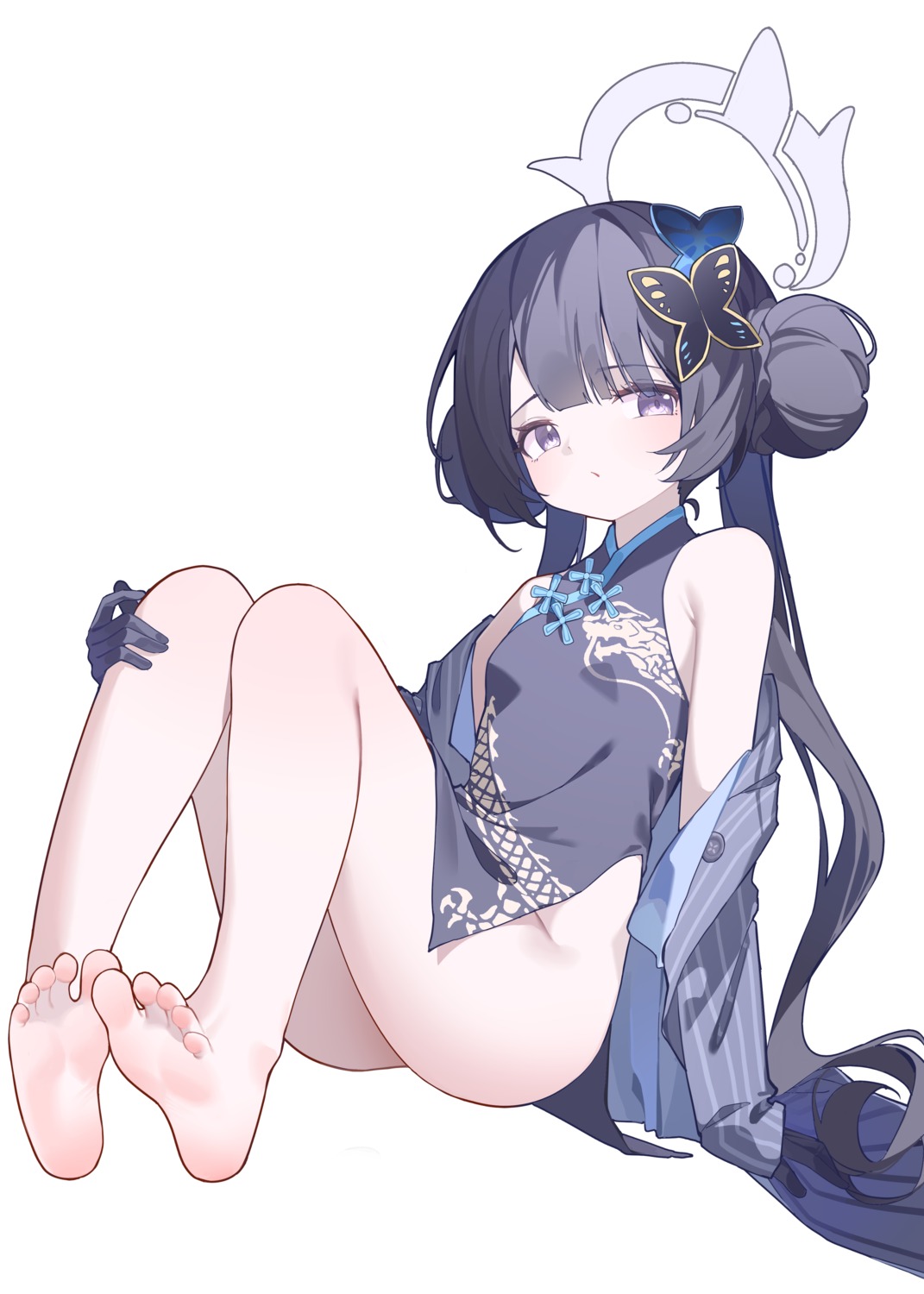 blue_archive chinadress feet halo loli ningmeng_jing_jing_jing_jing nopan ryuuge_kisaki skirt_lift