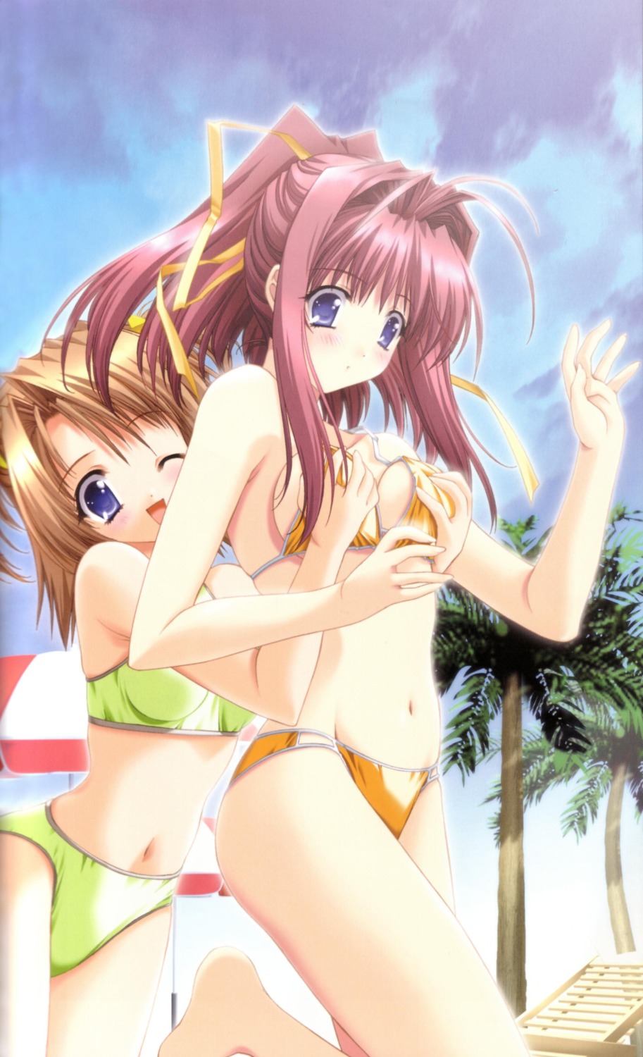 3ldk bikini breast_grab hina_(3ldk) kimizuka_aoi senoh_chihogi swimsuits