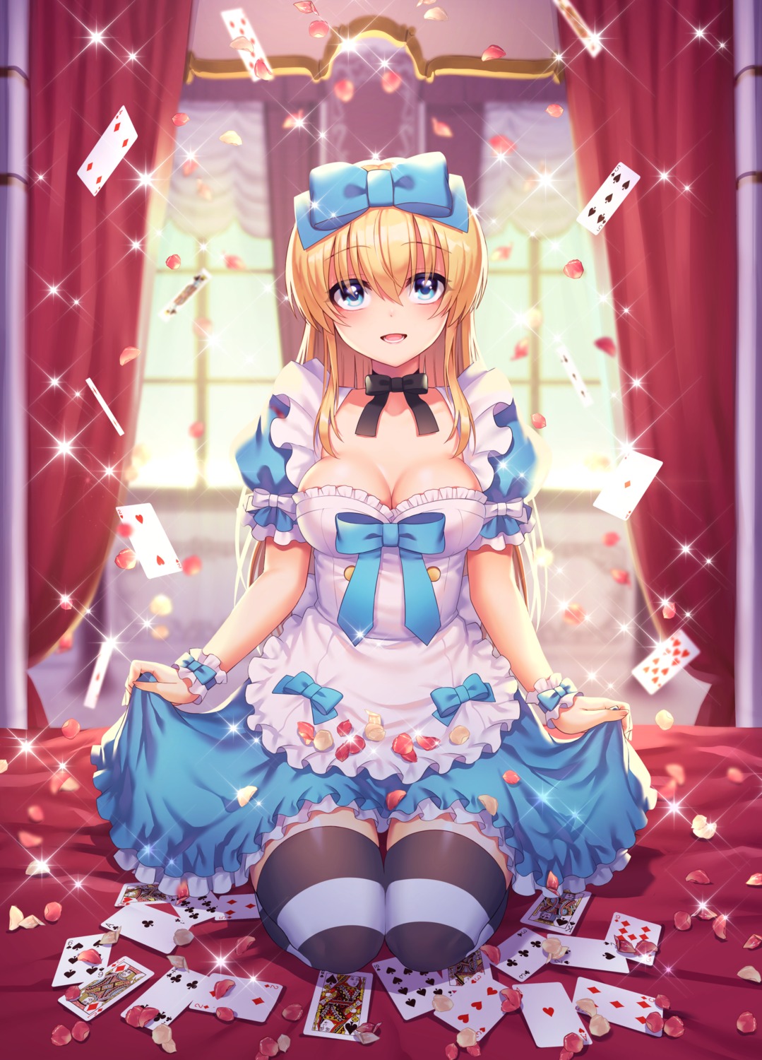 alice alice_in_wonderland cleavage skirt_lift tagme thighhighs
