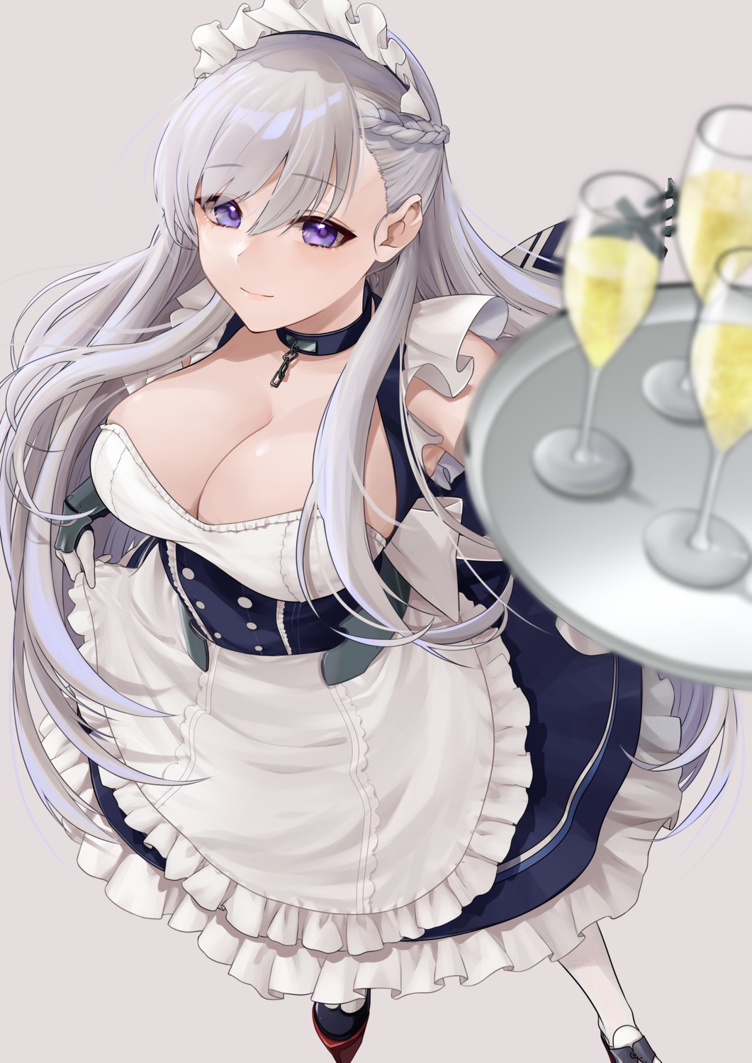 azur_lane belfast_(azur_lane) maid no_bra oshida_bob skirt_lift