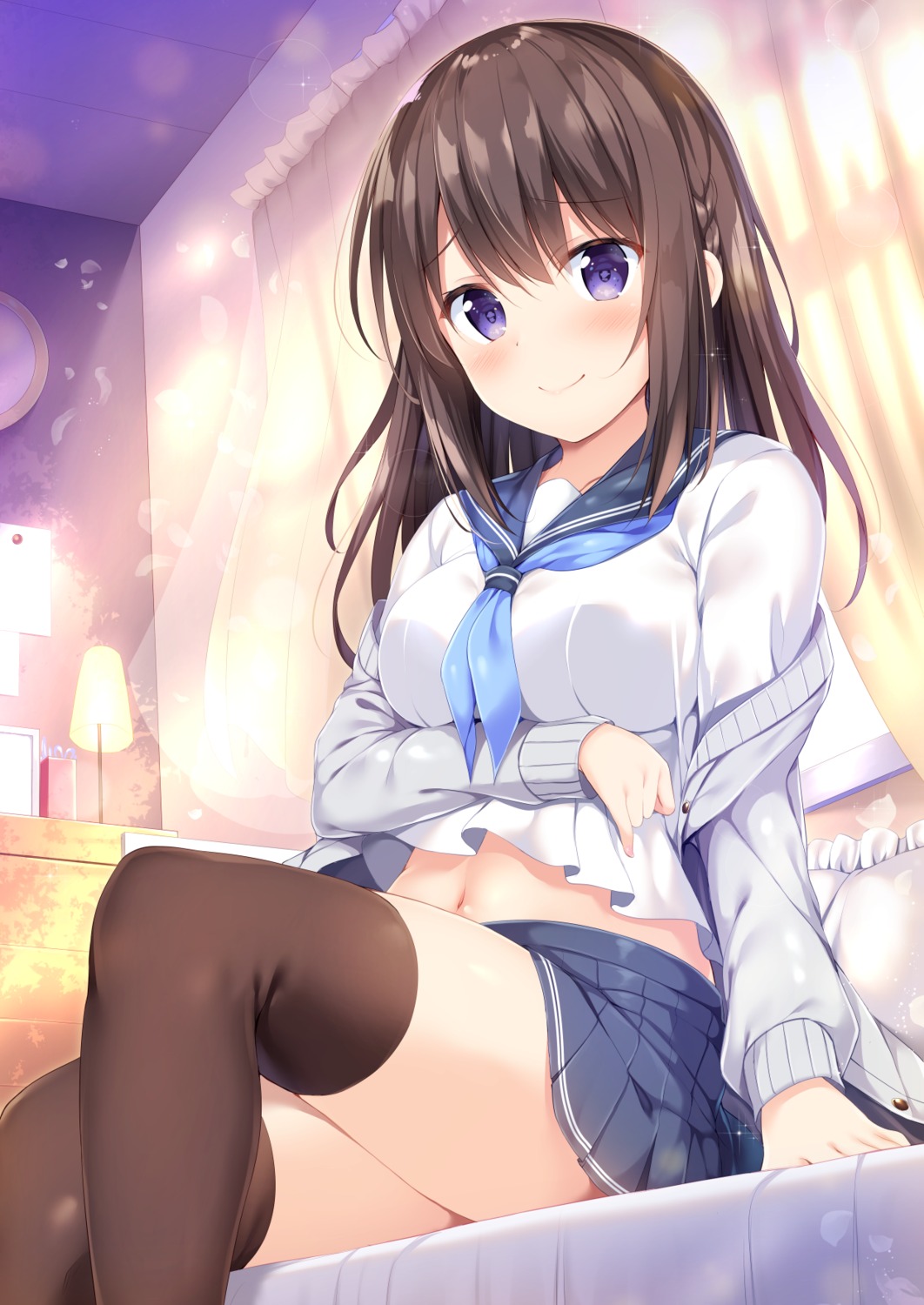 breast_hold seifuku sweater thighhighs tomoo