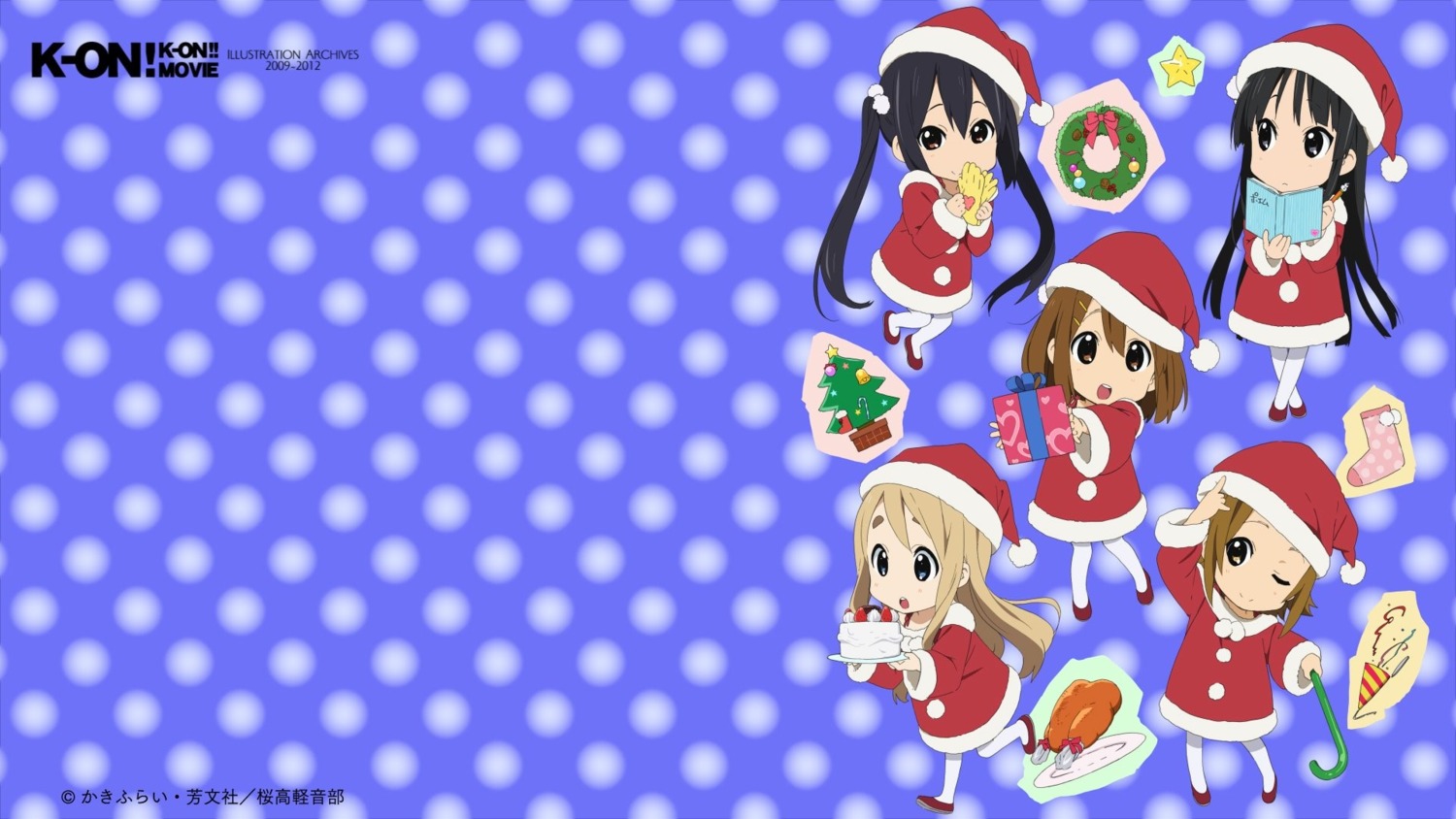 akiyama_mio chibi christmas dress hirasawa_yui horiguchi_yukiko k-on! kotobuki_tsumugi nakano_azusa pantyhose tainaka_ritsu wallpaper