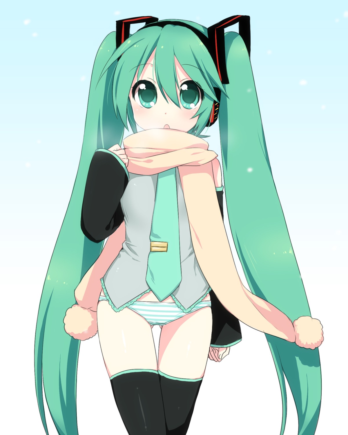 hatsune_miku headphones pantsu shimapan thighhighs usashiro_mani vocaloid