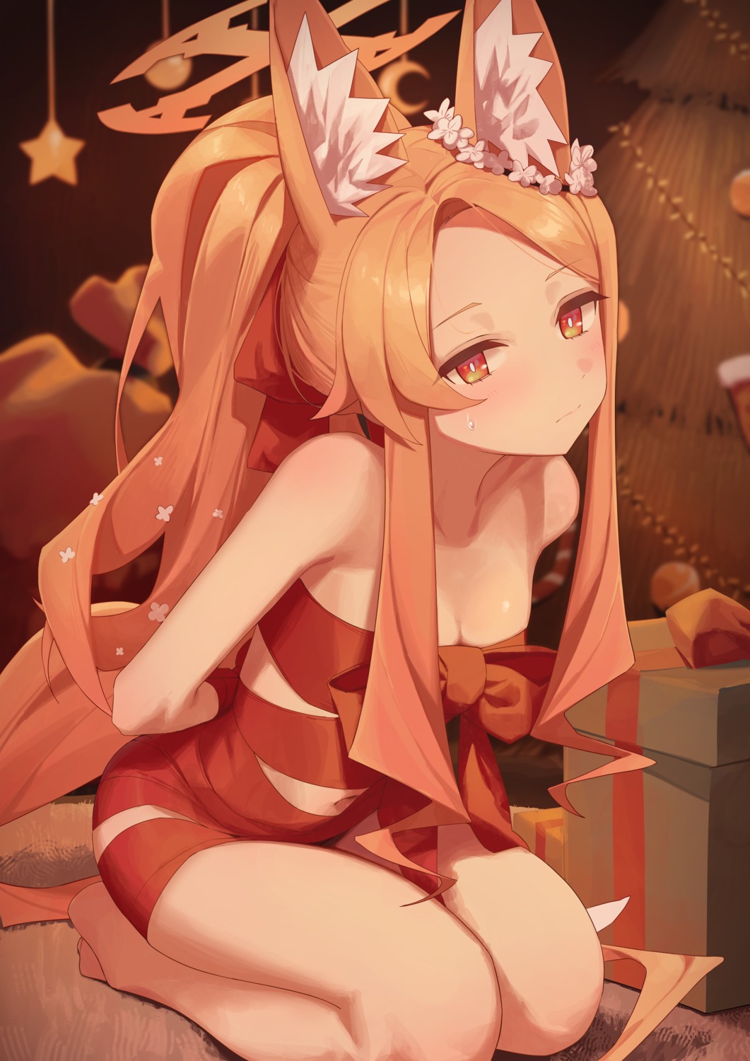 animal_ears blue_archive bondage christmas halo kitsune loli naked_ribbon syhan tail yurizono_seia