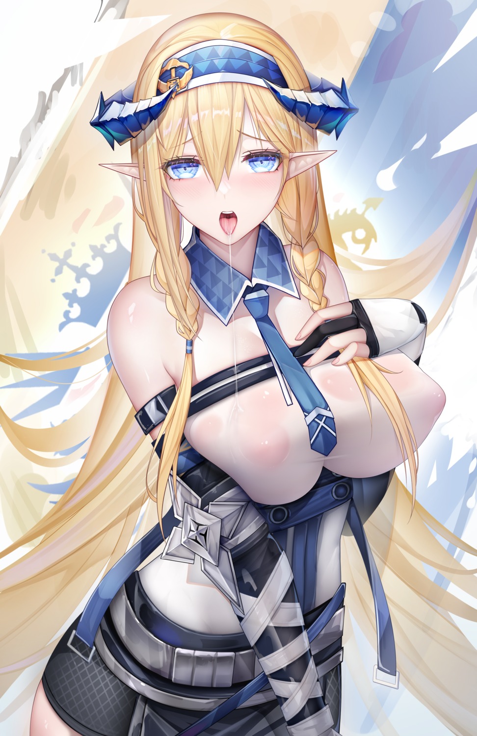 areola arknights erect_nipples horns no_bra pointy_ears saileach_(arknights) see_through zhixue