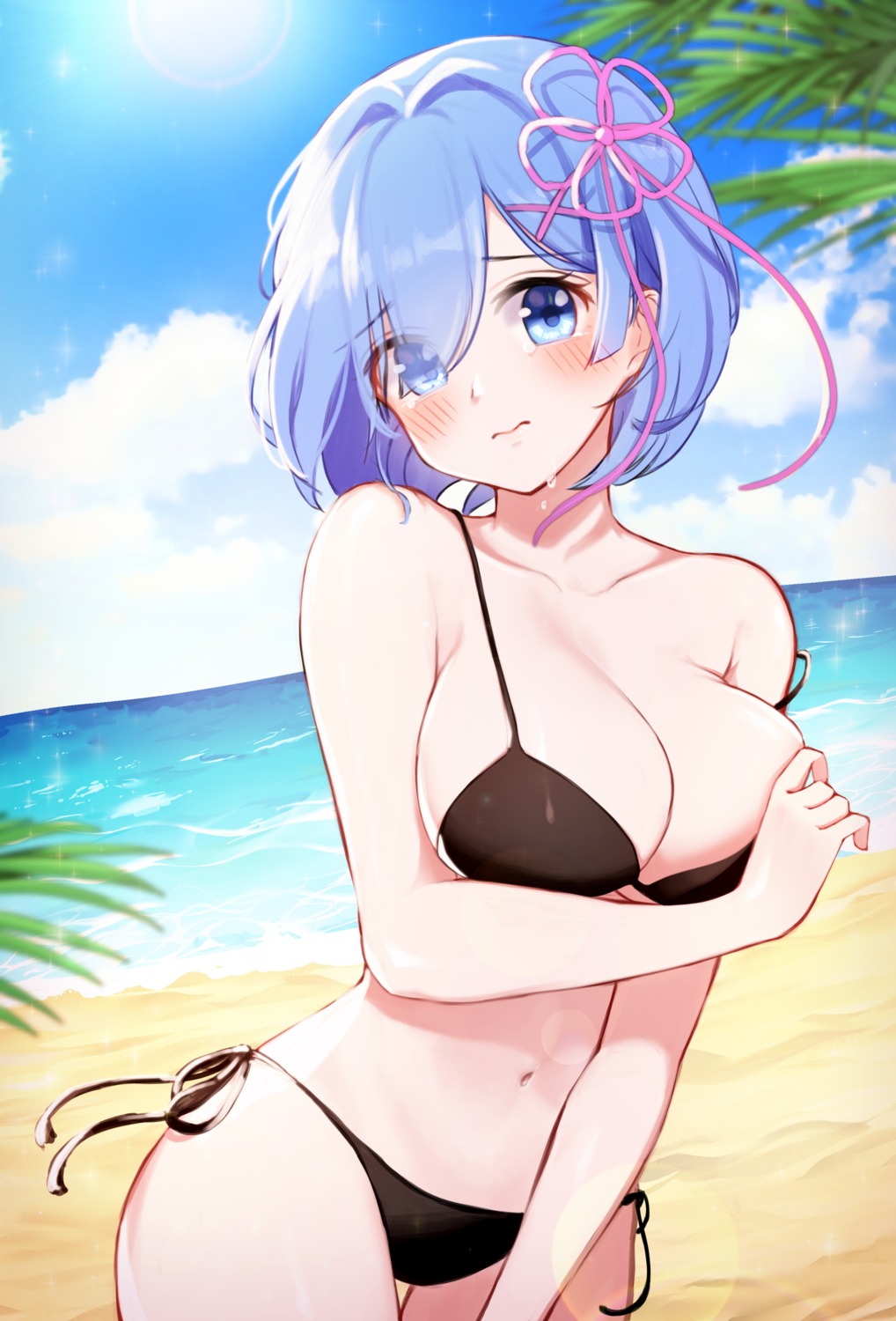 bikini breast_hold breasts gya_(144) re_zero_kara_hajimeru_isekai_seikatsu rem_(re_zero) swimsuits