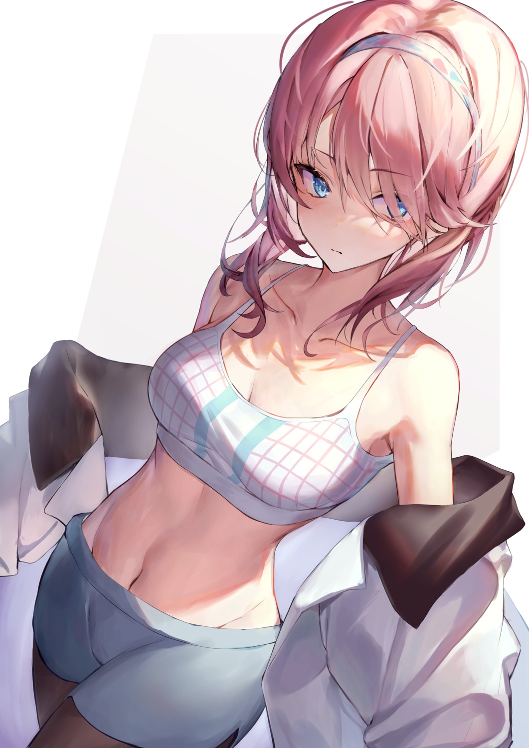 arknights blue_poison_(arknights) bra cleavage kabi_(zcwd8845) open_shirt pantyhose