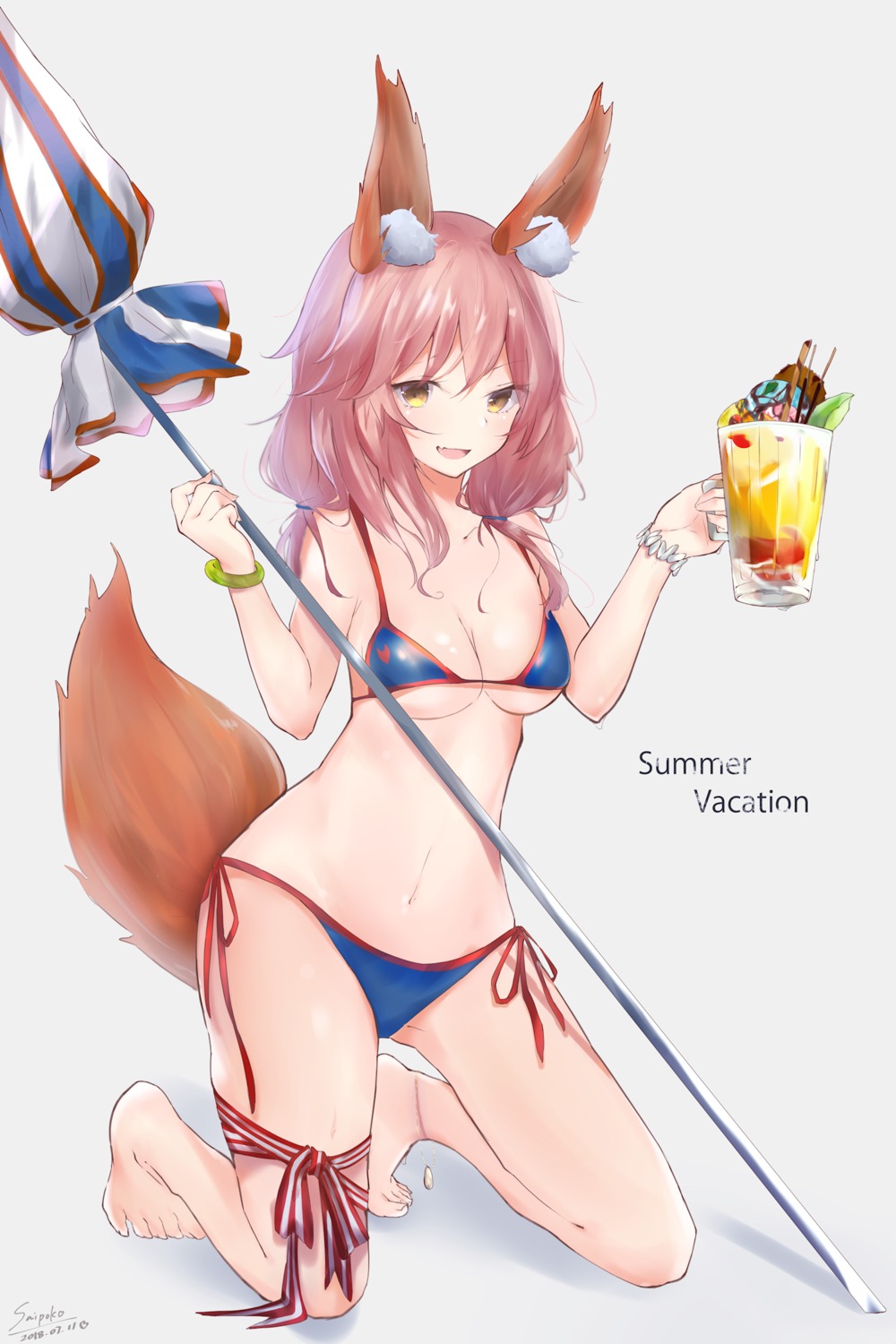 animal_ears bikini fate/grand_order sai_(saipoko) swimsuits tail tamamo_no_mae underboob