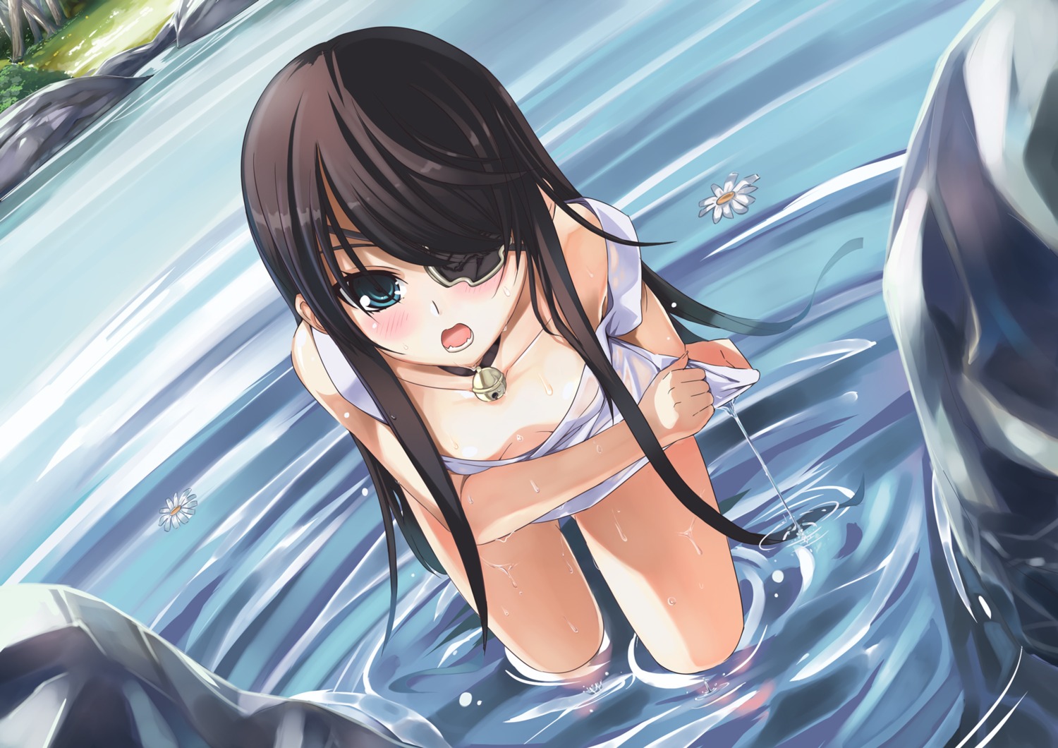 cleavage eyepatch no_bra por wet_clothes