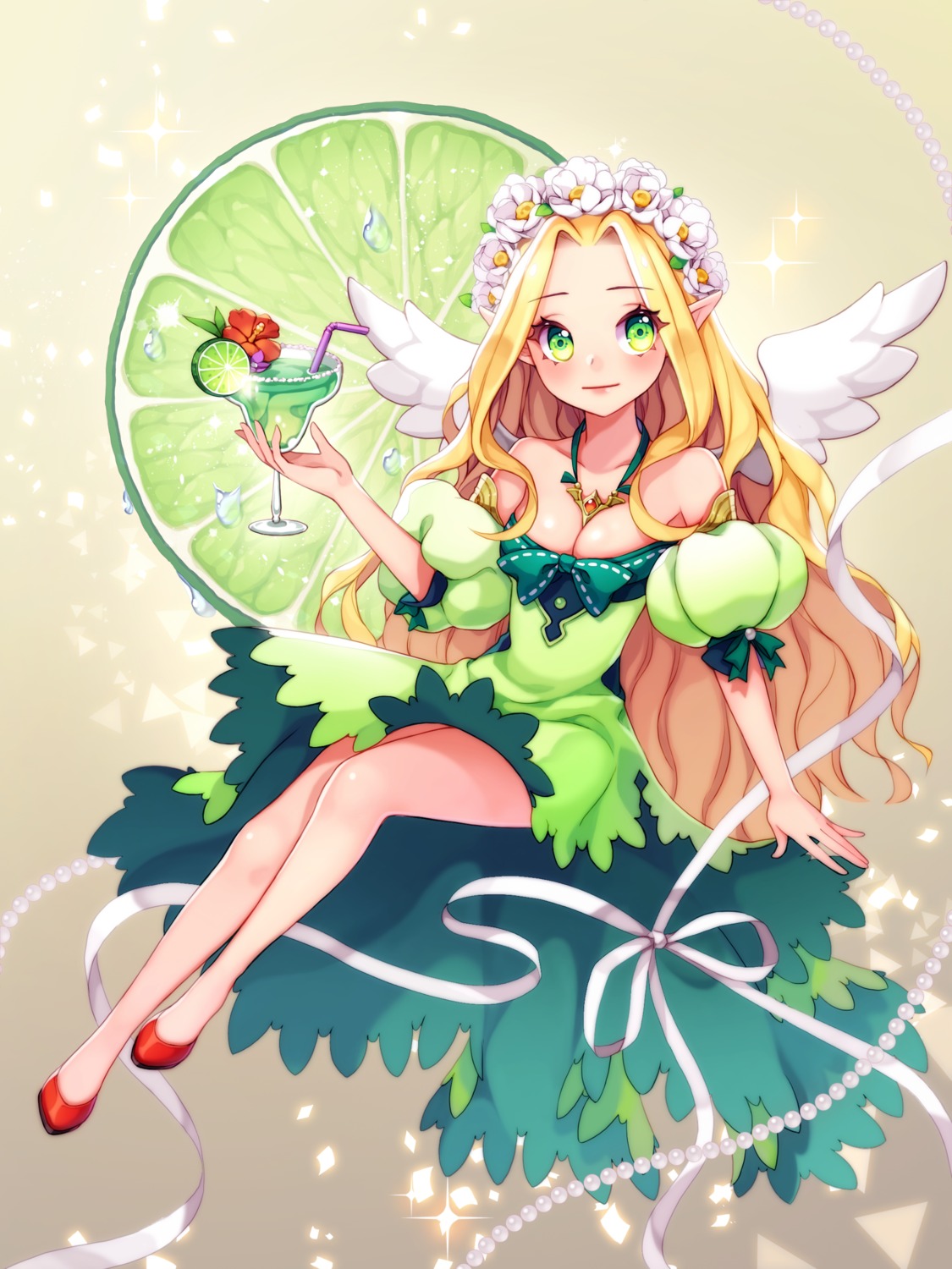 cleavage dress kostop pointy_ears wings