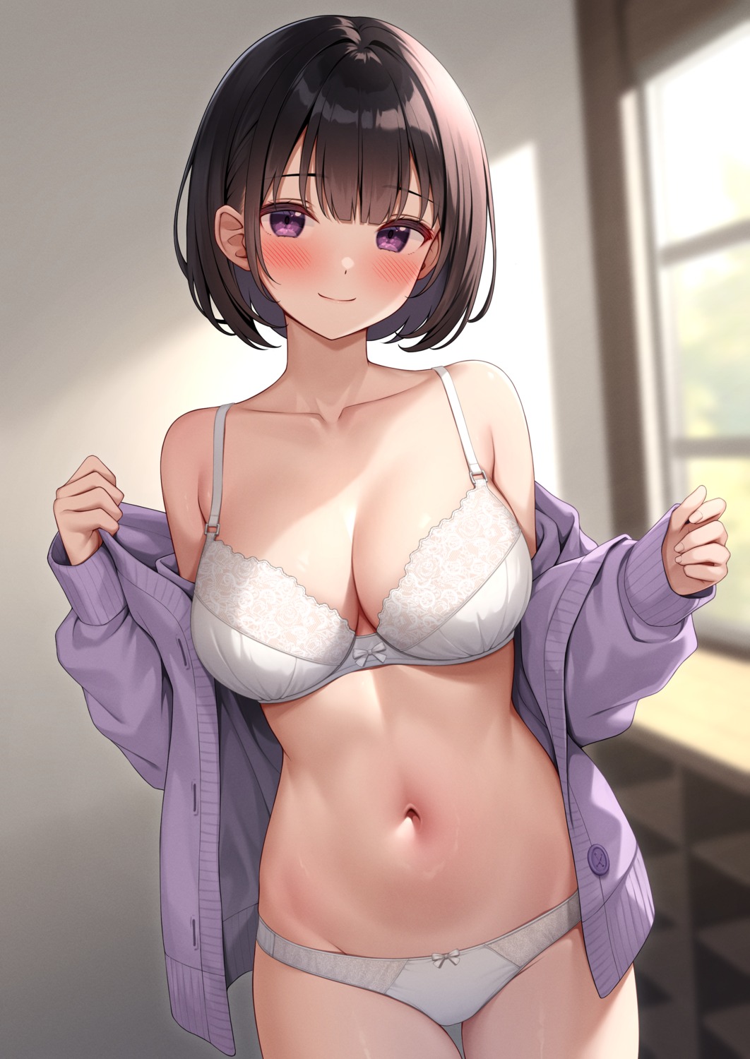 bra inoue_yurina karutamo open_shirt pantsu sweater undressing