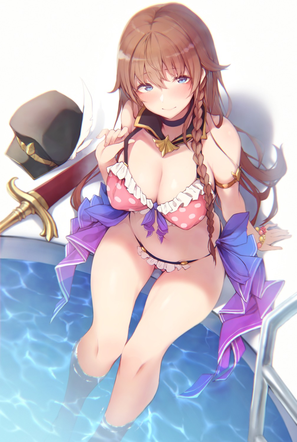 bikini cleavage granblue_fantasy lecia_(granblue_fantasy) nanahara_fuyuki swimsuits sword wet