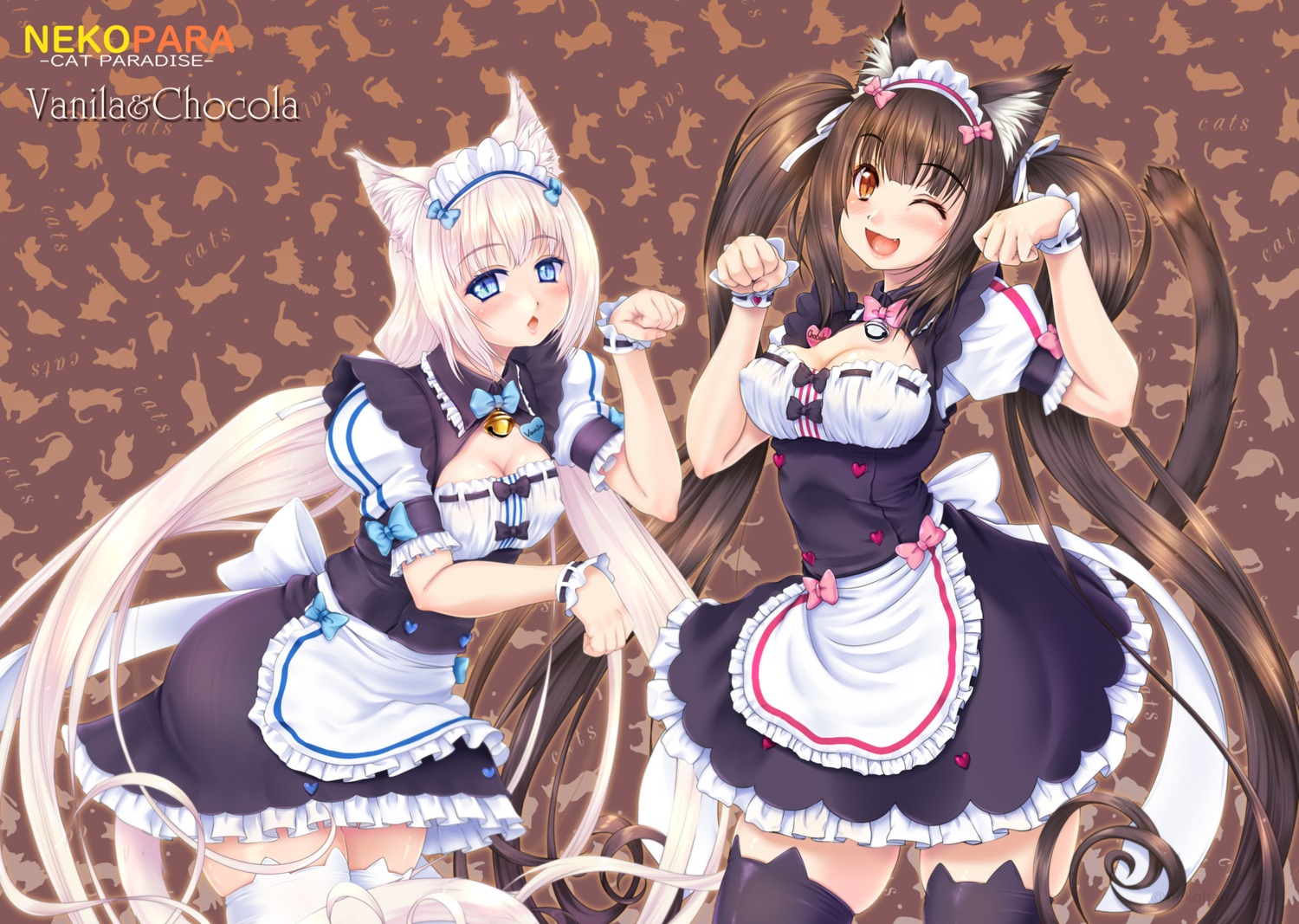 animal_ears chocola cleavage maid nekoma_mike nekomimi nekopara tail thighhighs vanilla