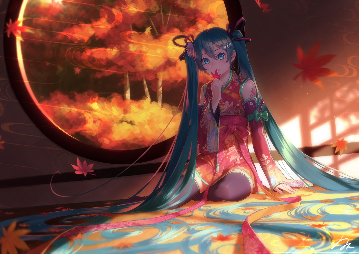 asian_clothes hatsune_miku kyoto_nippon_festival nule3309 tattoo thighhighs vocaloid