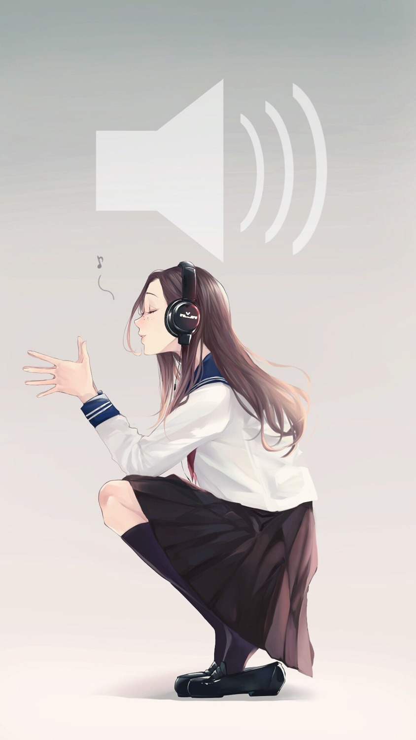 akito_(d30n26) headphones seifuku skirt_lift