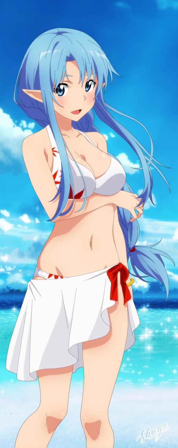 asuna_(sword_art_online) bikini breast_hold cleavage pointy_ears shugo19 swimsuits sword_art_online sword_art_online_ii