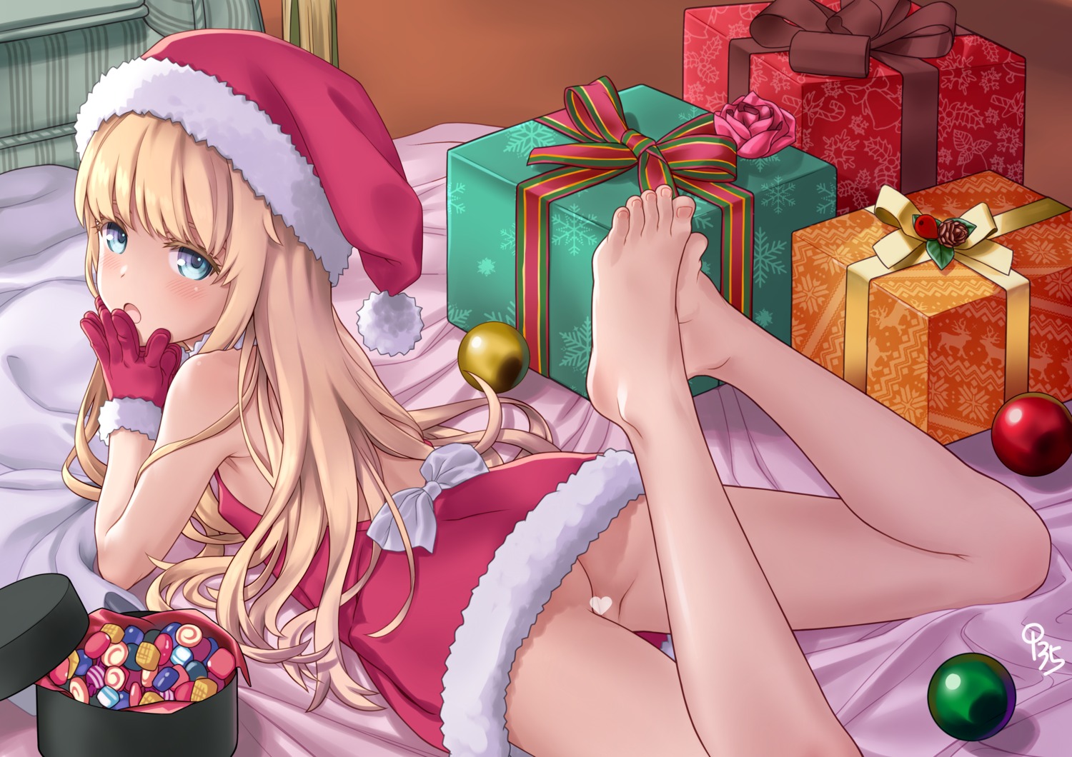 aoi_kumiko ass censored christmas dress erect_nipples feet loli no_bra nopan pussy skirt_lift