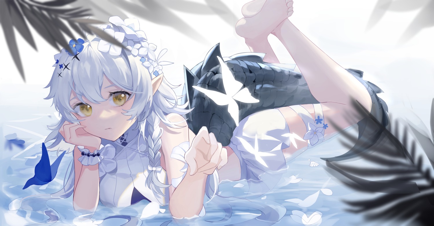 arknights garter mofa_shaonu_luo pointy_ears tail tomimi_(arknights) wet