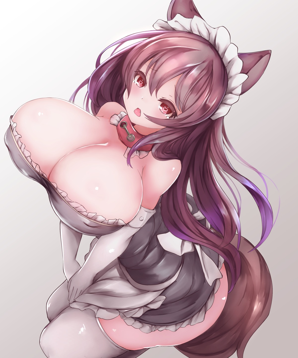 animal_ears erect_nipples imaizumi_kagerou maid no_bra skirt_lift sleeping_ear tail thighhighs touhou