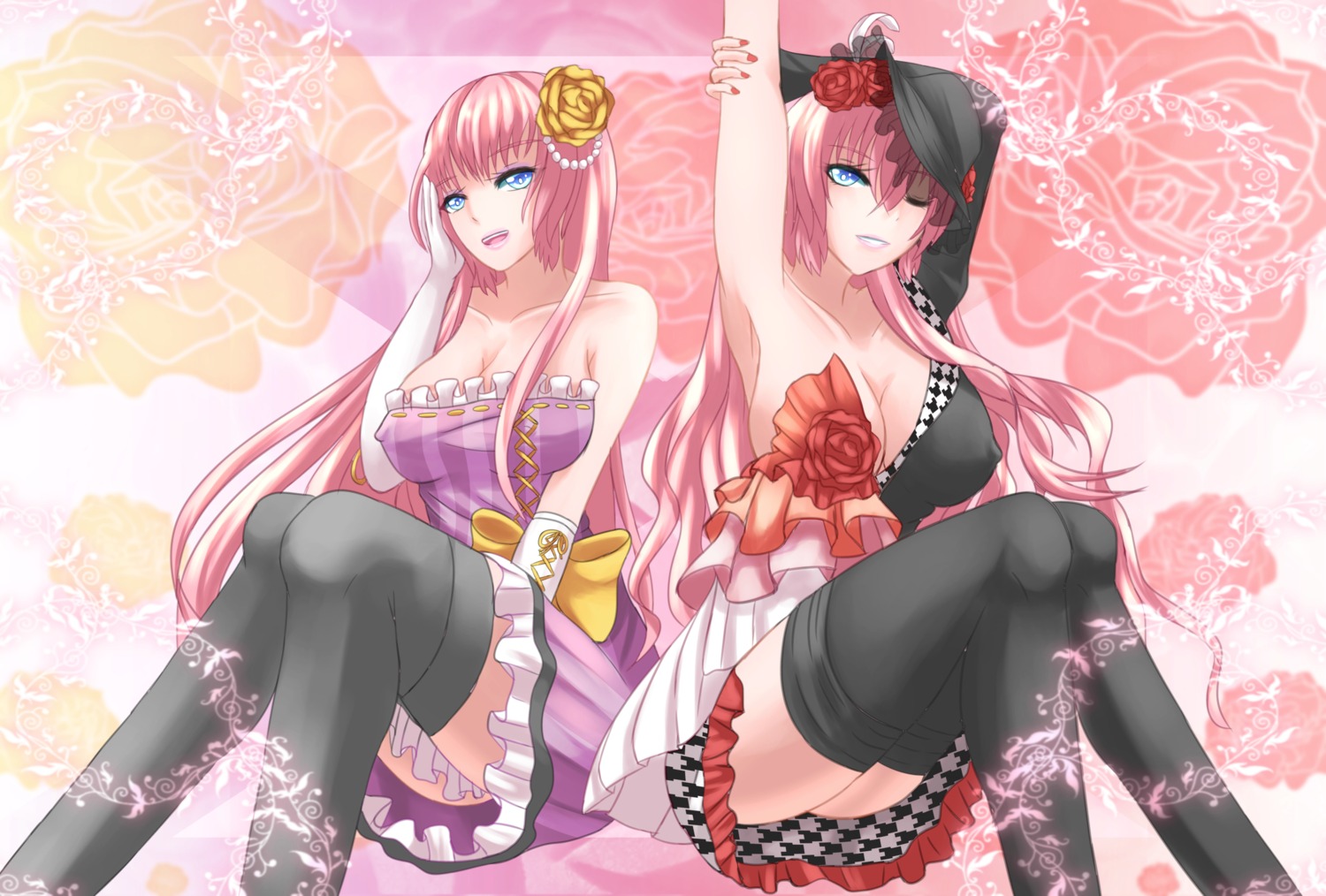 cleavage dress erect_nipples megurine_luka no_bra thighhighs vocaloid