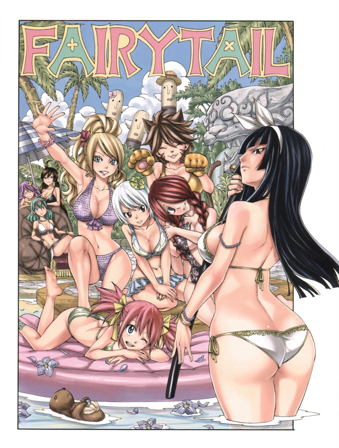 animal_ears ass bikini chelia_blendy cleavage cosmos_(fairy_tail) fairy_tail flare_corona hisui_e._fiore jenny_realight kagura_mikazuchi kamika mashima_hiro millianna nekomimi swimsuits sword tail tattoo wet yukino_agria