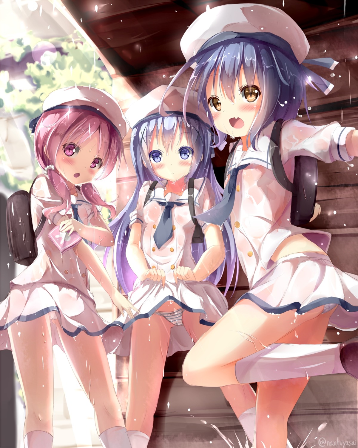 ass cameltoe gochuumon_wa_usagi_desu_ka? jouga_maya kafuu_chino loli natsu_megumi no_bra pantsu see_through seifuku shimapan skirt_lift wet wet_clothes yonjyuugo