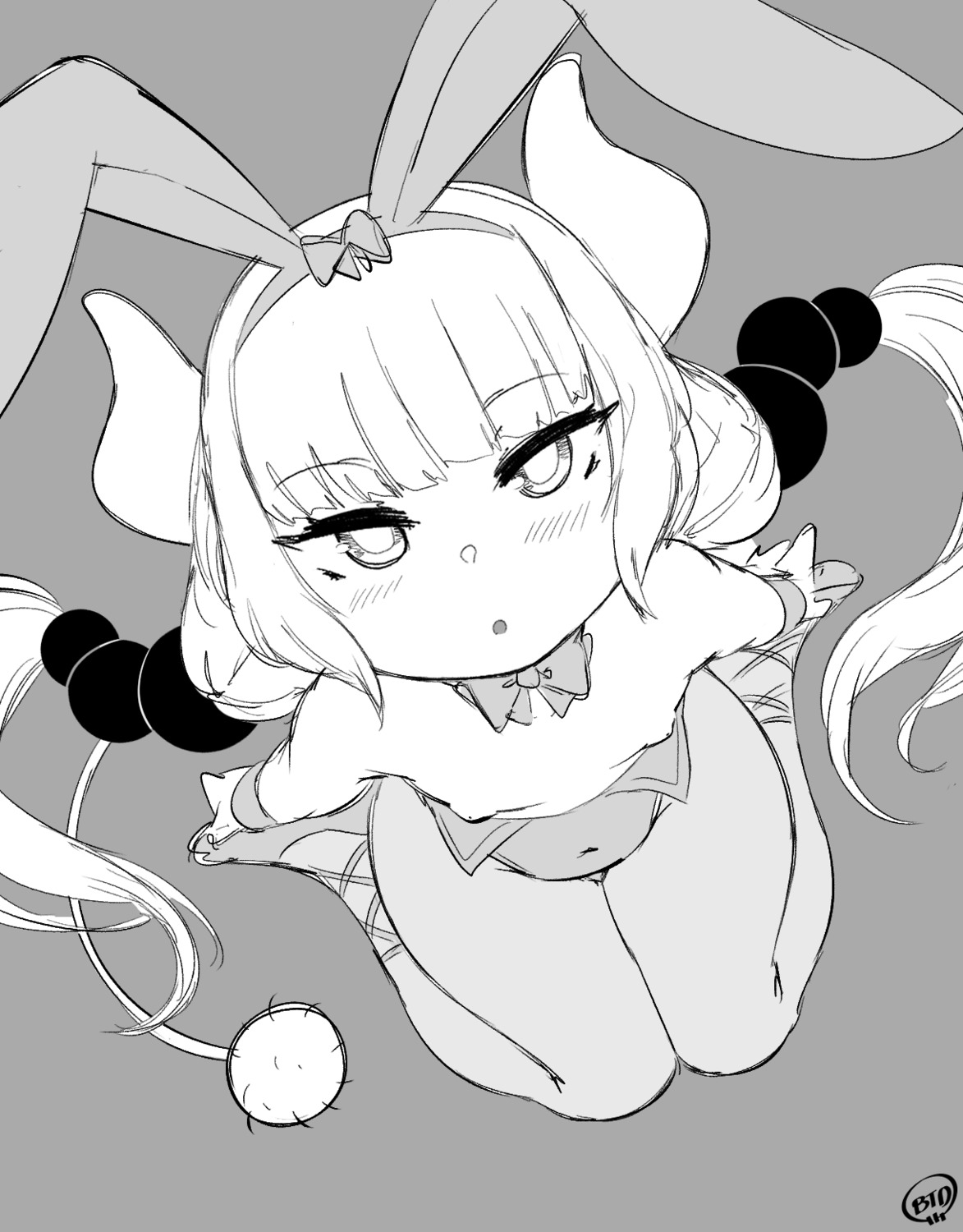 animal_ears born-to-die bunny_ears bunny_girl horns kanna_kamui kobayashi-san_chi_no_maidragon loli monochrome nipples no_bra pantyhose sketch