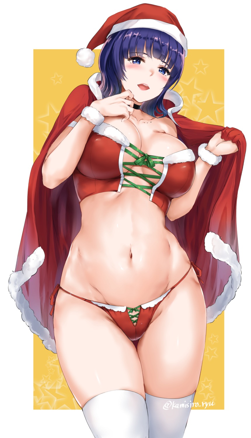 asaka_karin cameltoe christmas kamishiro_ryuu love_live!_(series) love_live!_nijigasaki_gakuen_school_idol_doukoukai no_bra pantsu thighhighs