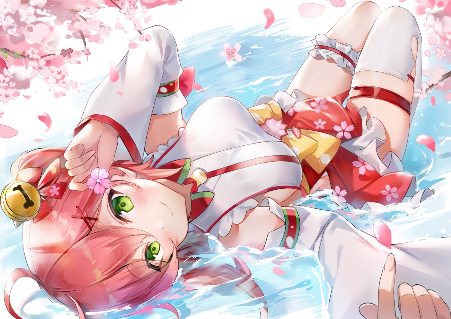 garter ginn_(hzh770121) hololive japanese_clothes sakura_miko thighhighs wet