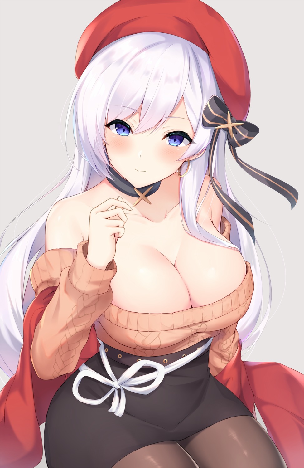 azur_lane belfast_(azur_lane) no_bra pantyhose ranju_aira sweater