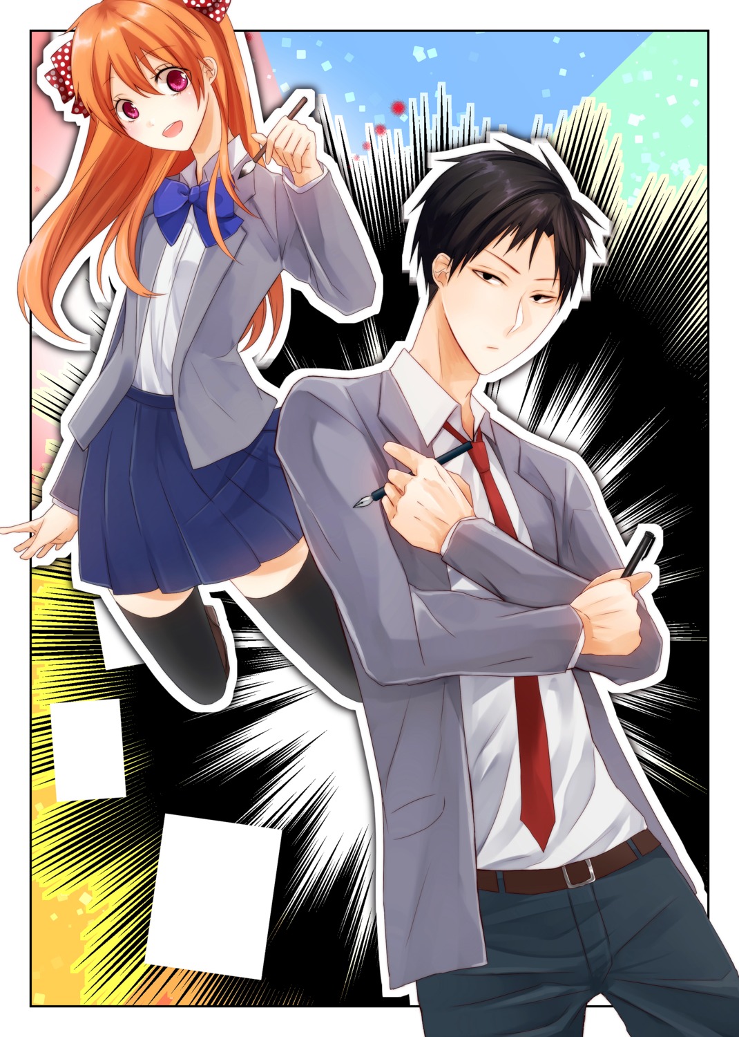 gekkan_shoujo_nozaki-kun nozaki_umetarou sakiryo_kanna sakura_chiyo seifuku thighhighs