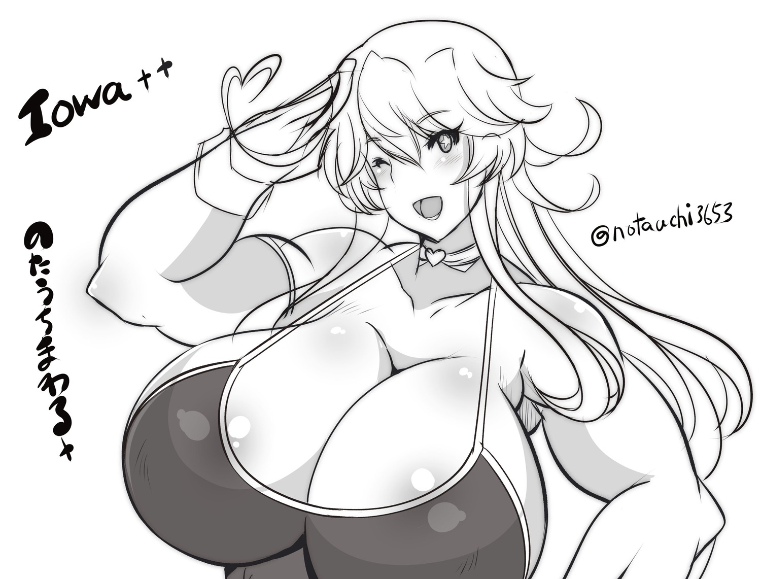 areola iowa_(kancolle) kantai_collection monochrome notauchi_mawaru_ni-shiki sketch swimsuits