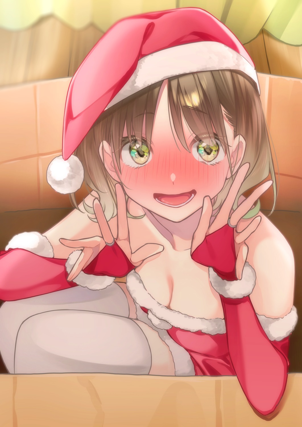 christmas cleavage dress no_bra rinku_(rin9) skirt_lift thighhighs