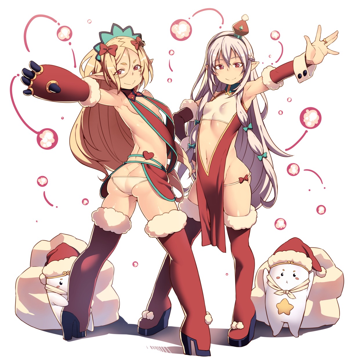 ass christmas heels no_bra noel_(sennen_sensou_aigis) pantsu pointy_ears pupuru_(sennen_sensou_aigis) sennen_sensou_aigis tasaka_shinnosuke thighhighs