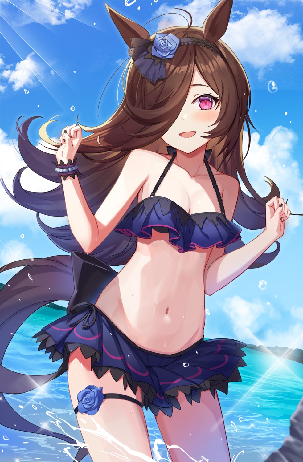 animal_ears bikini garter ohihil rice_shower_(umamusume) swimsuits tail uma_musume_pretty_derby wet