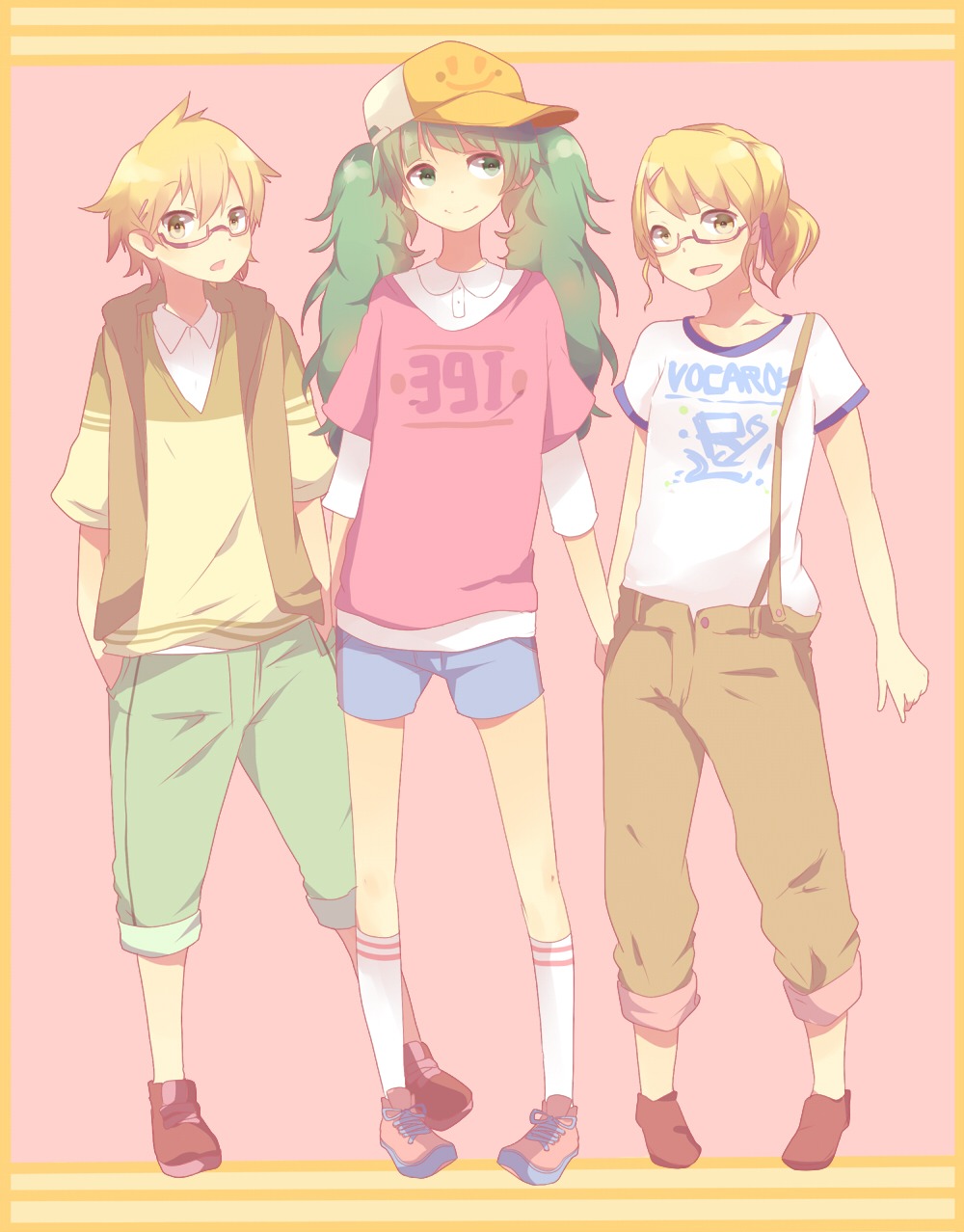 hatsune_miku kagamine_len kagamine_rin megane pun2 vocaloid