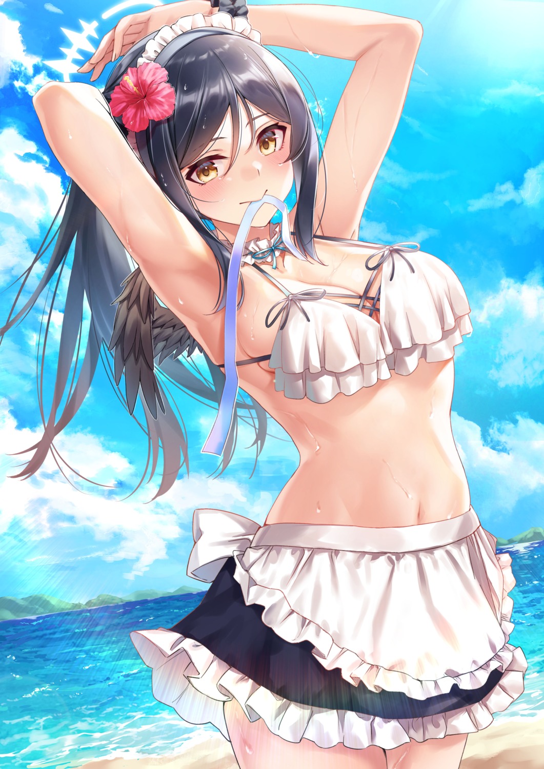 bikini_top hachiroku_(hatirokusann86) maid swimsuits wet wings