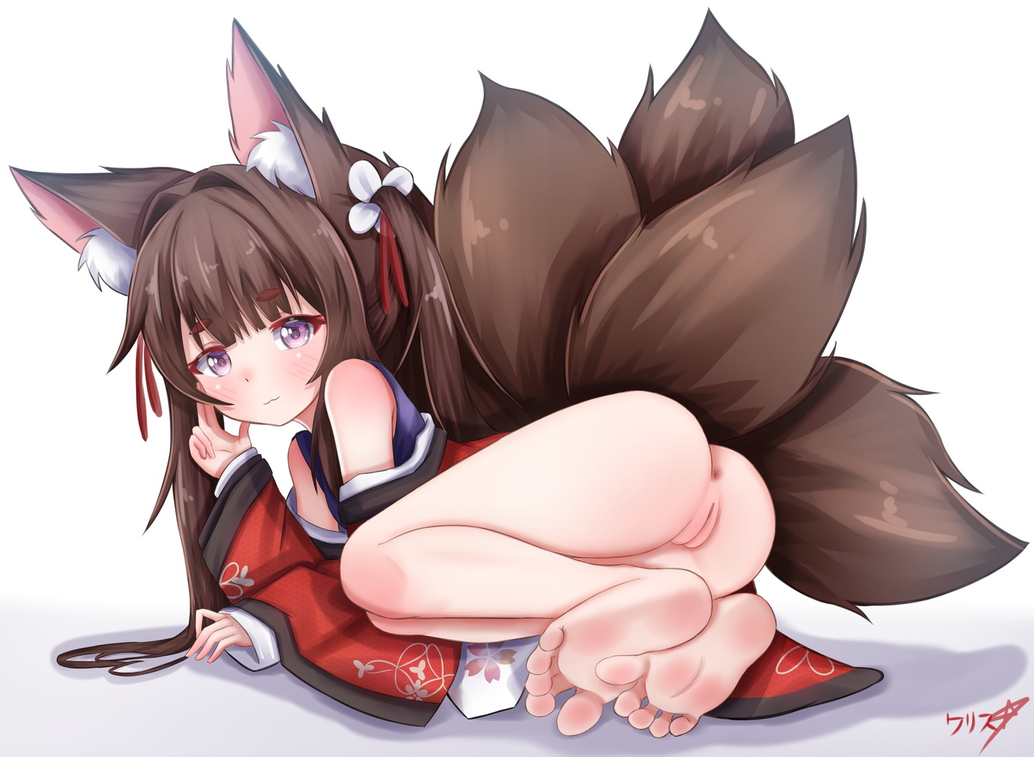 amagi-chan_(azur_lane) amagi_(azur_lane) animal_ears anus ass azur_lane boppin_drawing feet japanese_clothes kitsune loli nopan pussy skirt_lift tail uncensored