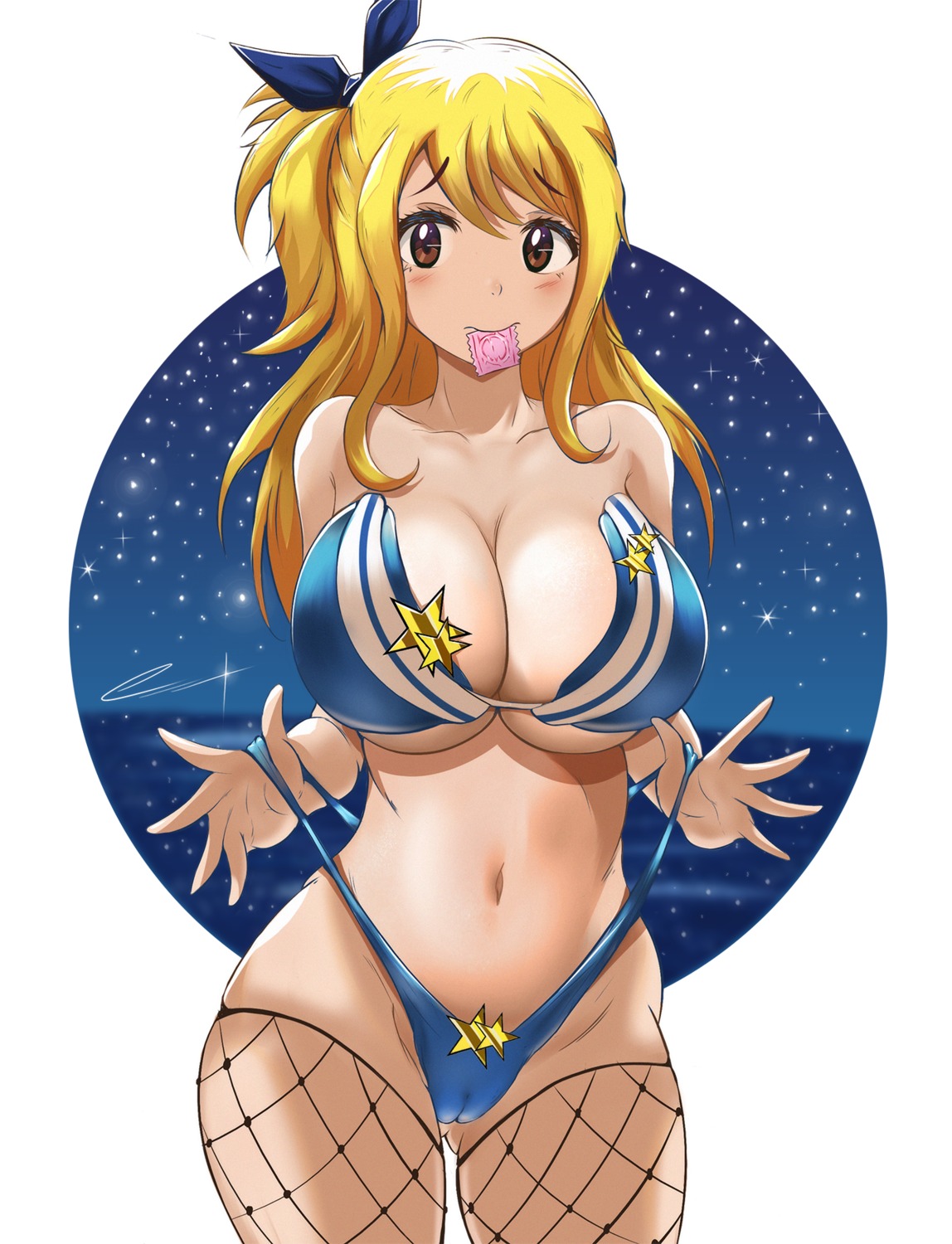 bikini cameltoe fairy_tail fishnets lucy_heartfilia swimsuits t3x thighhighs