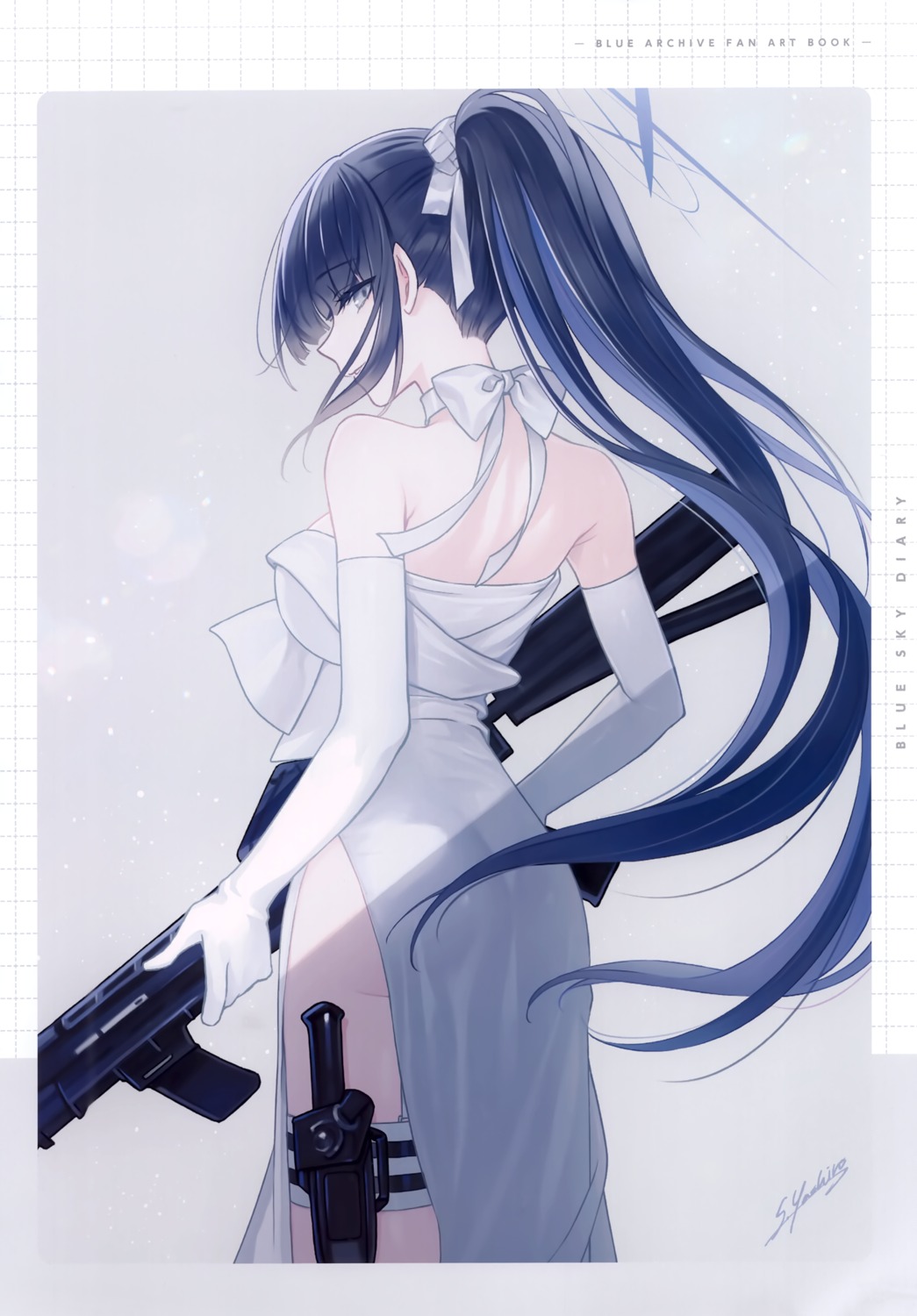 ass blue_archive crown dress garter gun halo joumae_saori no_bra weapon yashiro_seika