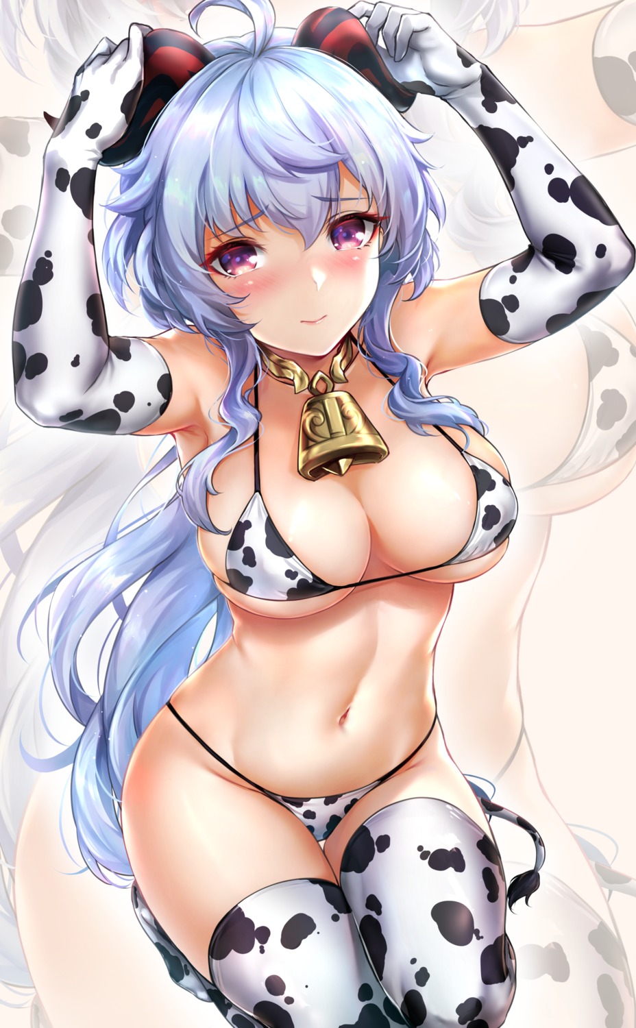 bikini erect_nipples ganyu genshin_impact horns rei_kun swimsuits tail thighhighs