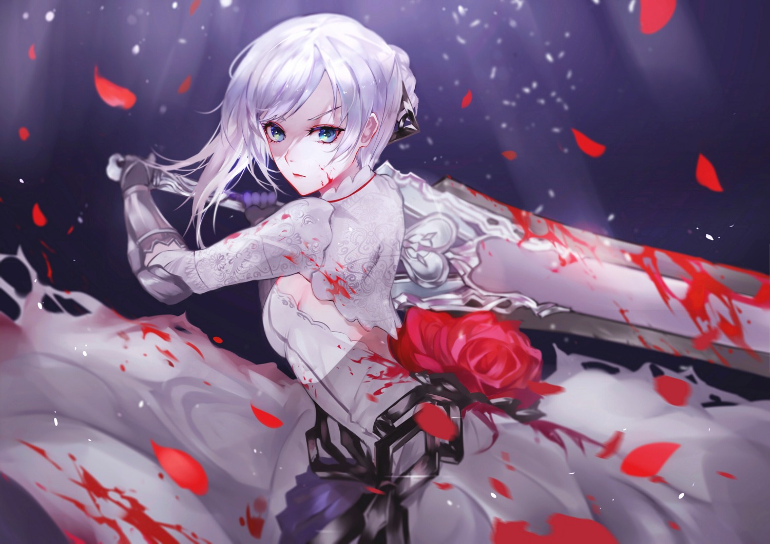 armor blood dress sinoalice snow_white_(sinoalice) sword vardan