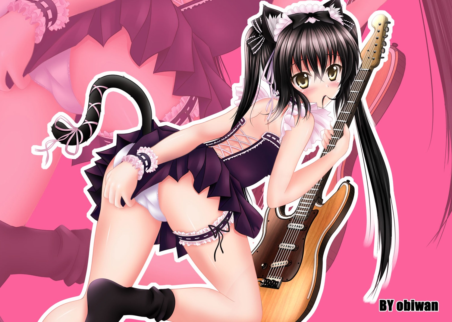 animal_ears garter jpeg_artifacts k-on! nakano_azusa nekomimi obiwan pantsu tail