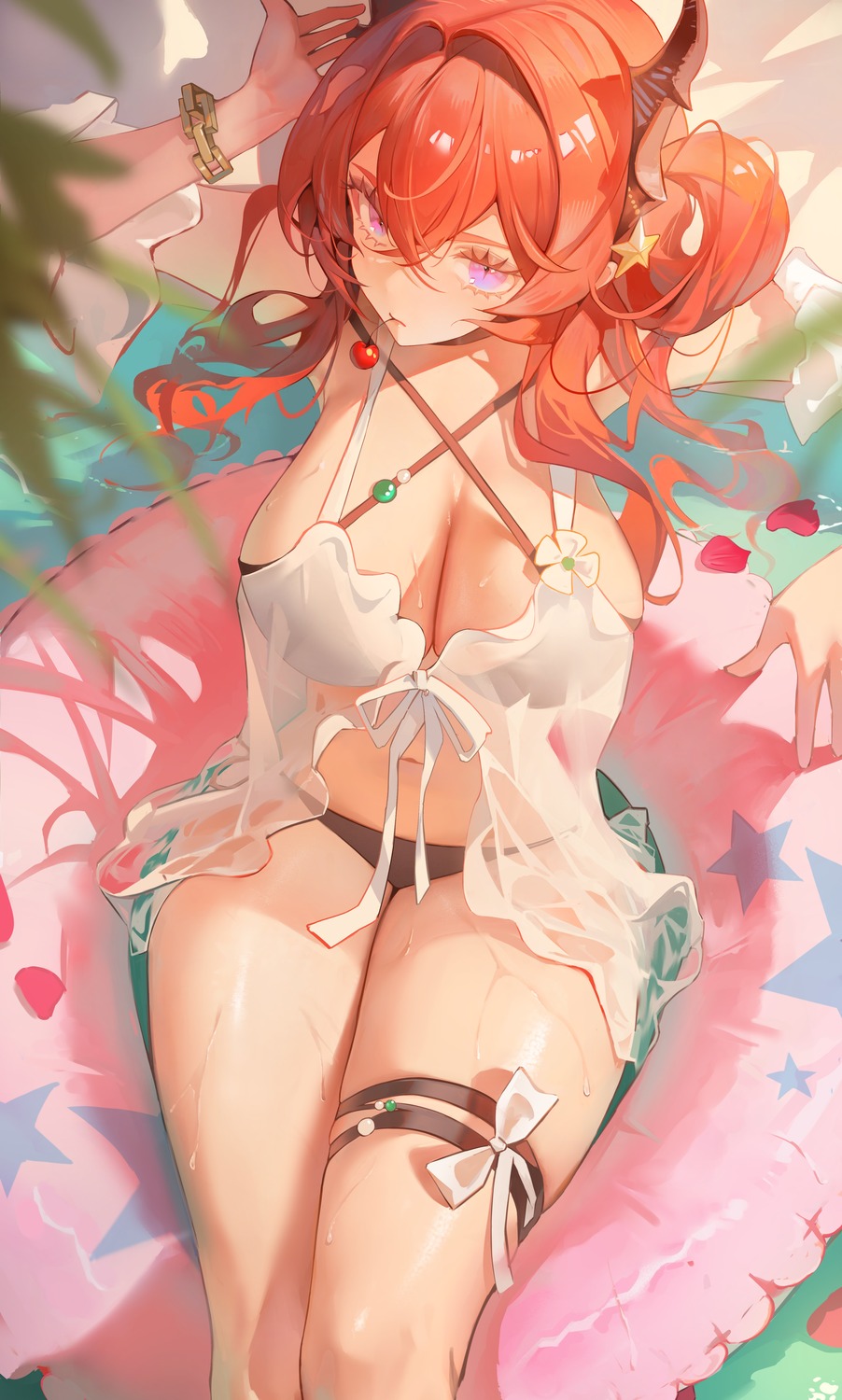 arknights bikini garter horns see_through su_su_yun surtr_(arknights) swimsuits