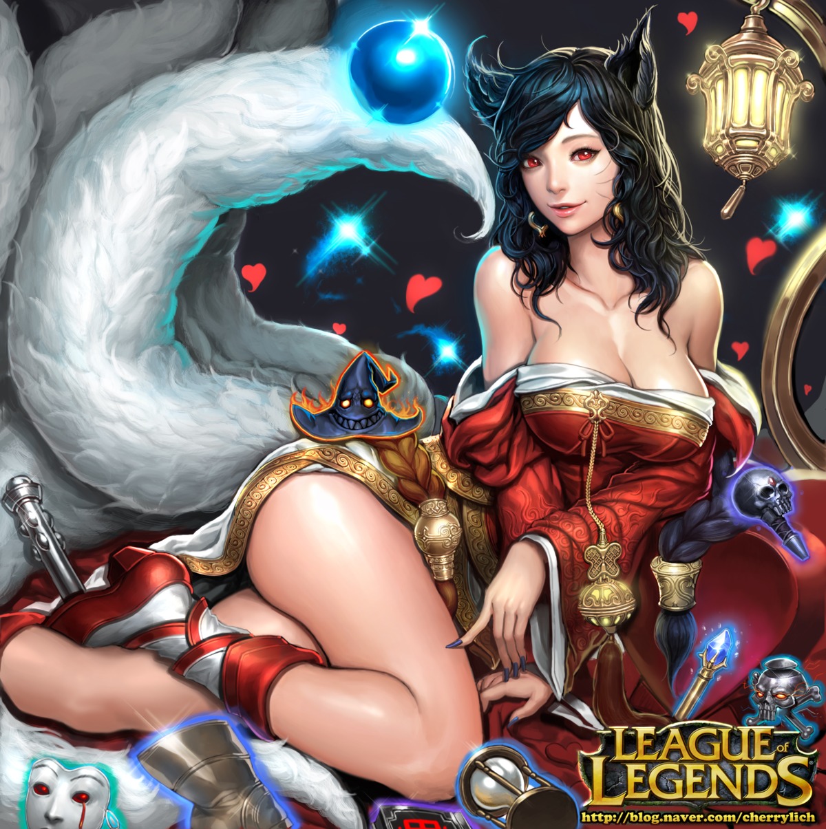 ahri animal_ears cleavage kitsune league_of_legends shen tail