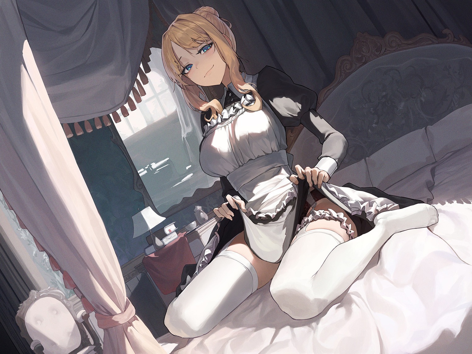 garter mac_star maid pantsu skirt_lift stockings thighhighs